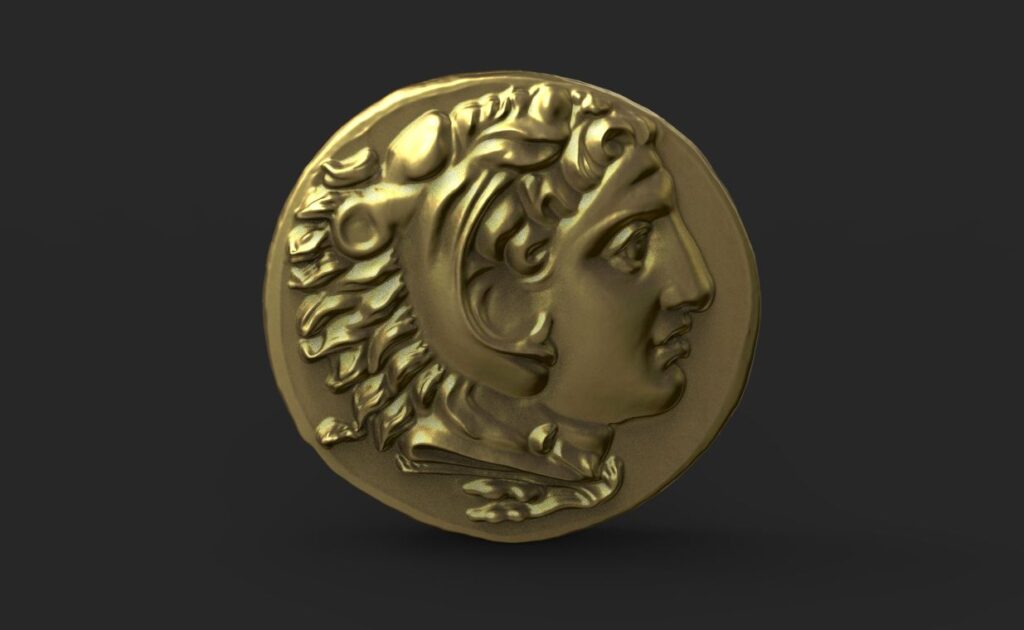 Alexander the Great as Heracles, on a Pergamon coin. 3D print model