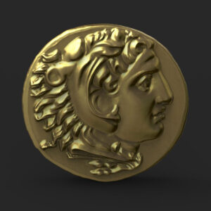 Alexander the Great, as Heracles, on aPergamon coin. 3D print model