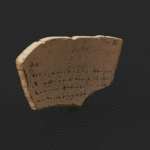 3D rotating preview model of the ancient Lachish Ostracon IV ceramic artifact featuring Paleo-Hebrew inscription.